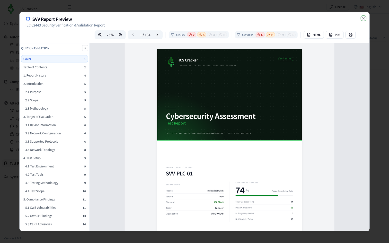 Export the report — SVV report preview