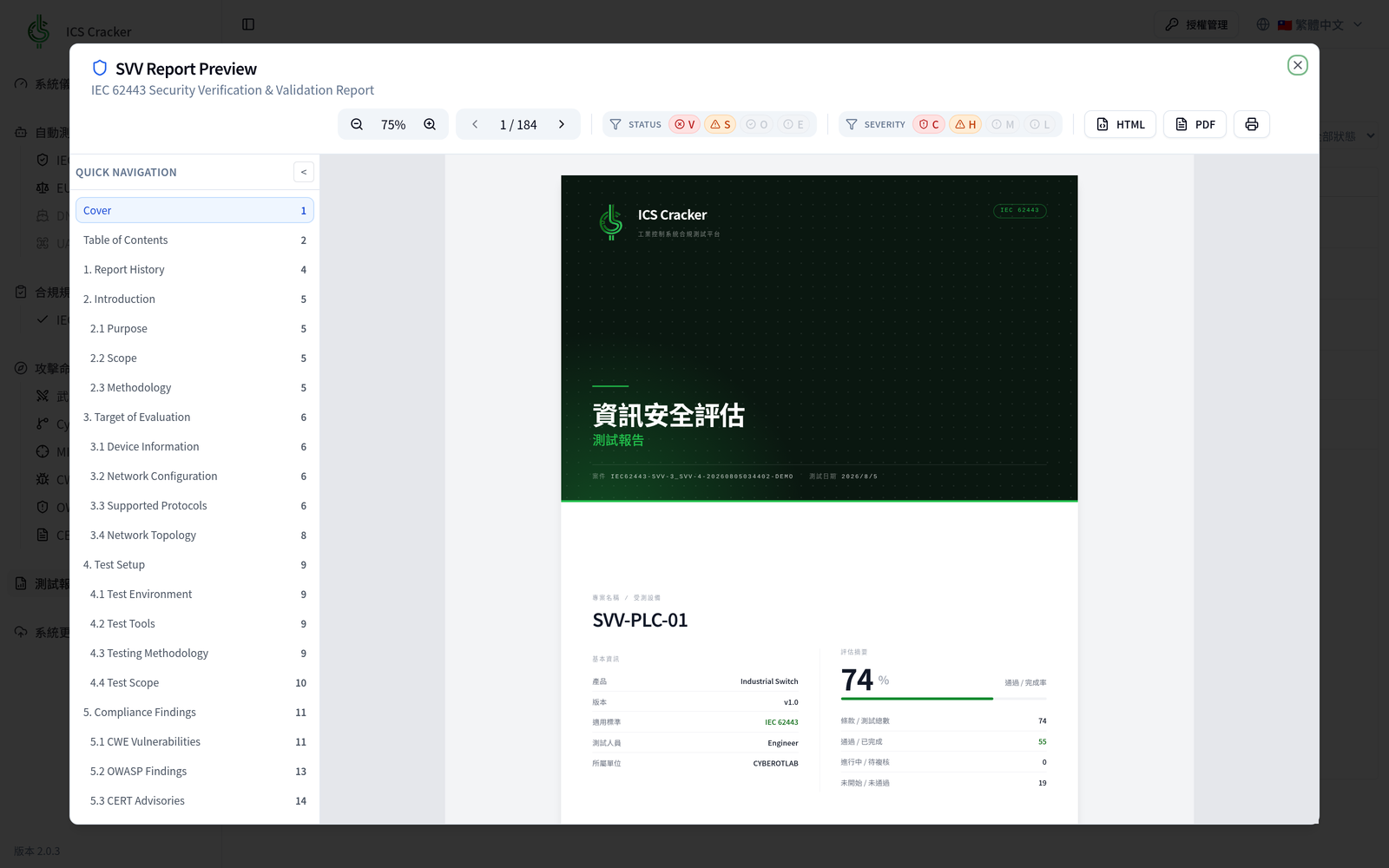 產出合規報告 — SVV 報告預覽